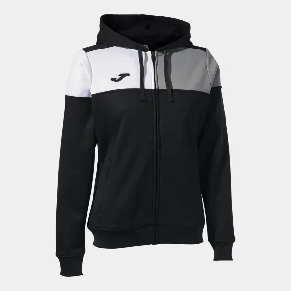 Joma Crew V Full Zip Women's Hoodie - Black / Grey / White